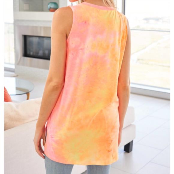 NEW WHITE BIRCH v-neck tie dye tank in orange - Picture 2 of 3